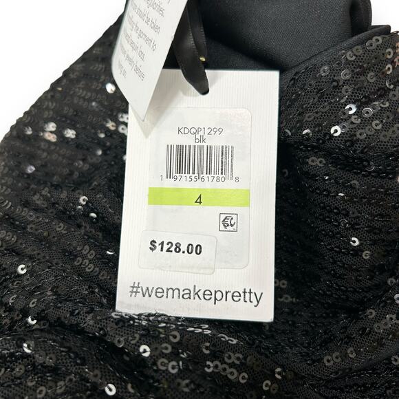 NEW Kensie Black Sequin Shift Dress Size 4 Satin Bow Tie Back Mini Cocktail LBD - Picture 10 of 11